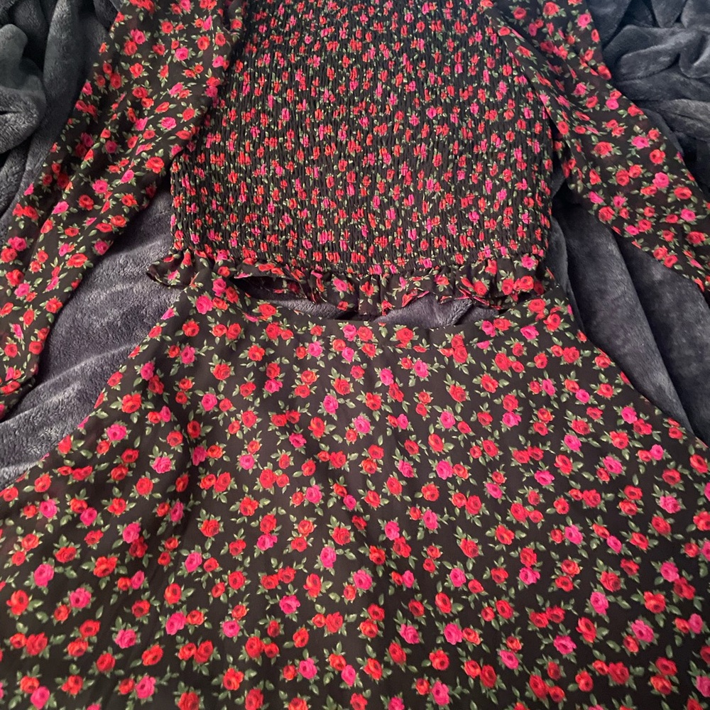 Floral Black and Red Dress